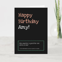 Personalised Pink Drink Voucher Birthday Card