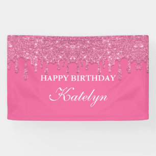 Personalised Pink Dripping Glitter Birthday Banner