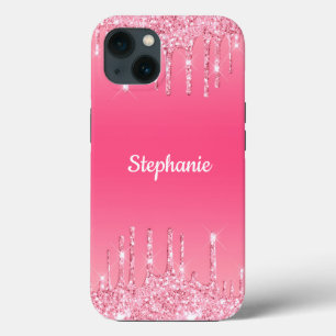 Personalised Pink Dripping Glitter Trendy Glam Cas iPhone 13 Case