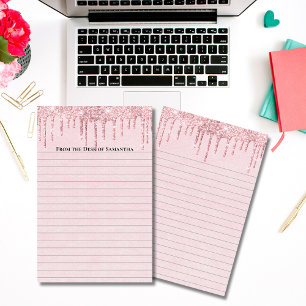 Personalised Pink Dripping Glitter Trendy Lined Stationery
