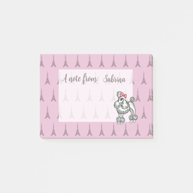 Personalised Pink Eiffel Tower Poodle Notepad (Front)