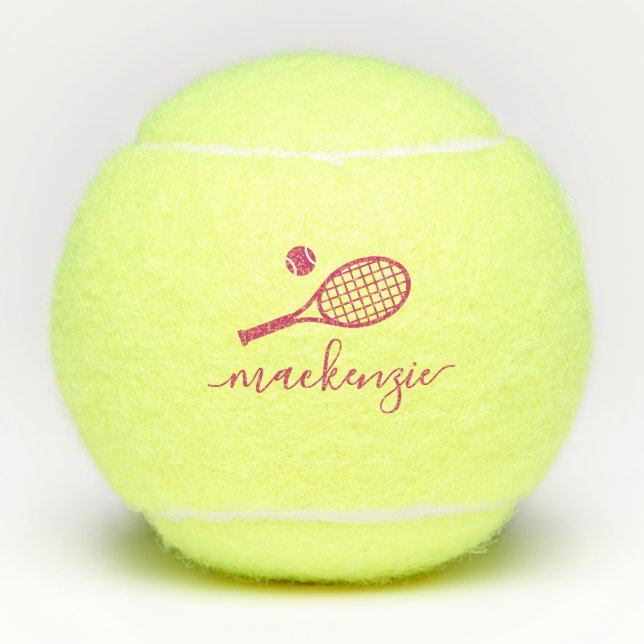 Personalised Pink Elegant Modern Script Name Tennis Balls (Front)