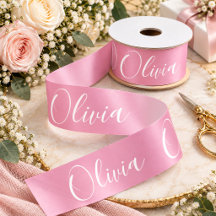 Personalised Pink Elegant Name Satin Ribbon