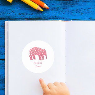 Personalised Pink Elephant Book Plate Classic Round Sticker