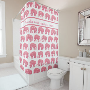 Personalised Pink Elephant Shower Curtain