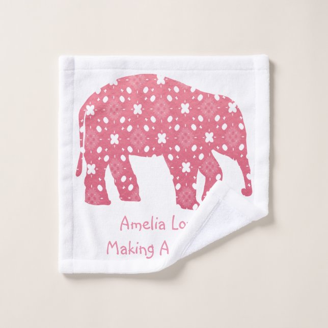 Personalised Pink Elephant  Wash Cloth (Wash Cloth)