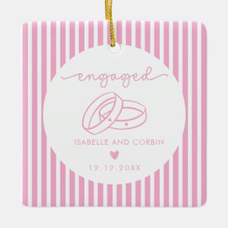 Personalised Pink Engaged Couple Ring Keepsake Ceramic Ornament