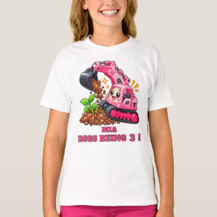 Personalised Pink Excavator Birthday T-Shirt