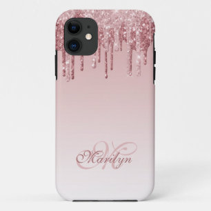 Personalised Pink Fade Glitter Drip with Monogram Case-Mate iPhone Case
