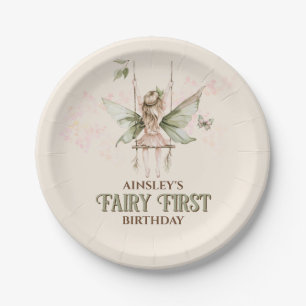 Personalised Pink Fairy First 1st Birthday Party Paper Plate