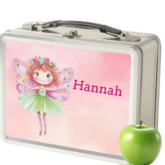 Personalised Pink Fairy Kids Metal Lunch Box
