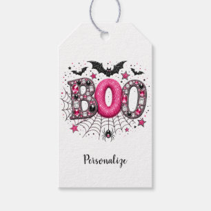 Personalised Pink Faux Jewel Boo Spooky Halloween Gift Tags