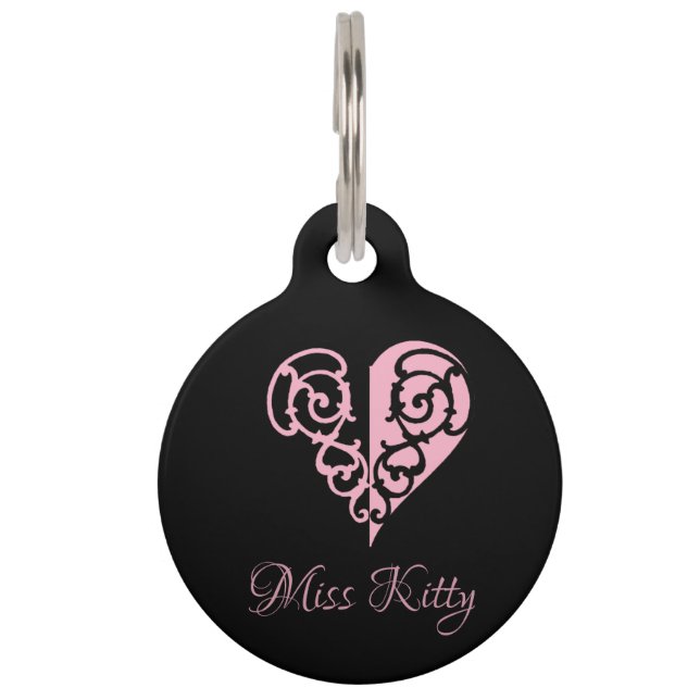 Personalised Pink Filigree Heart  Pet Tag (Front)