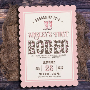 Personalised Pink First Rodeo Girls 1st Birthday Invitation
