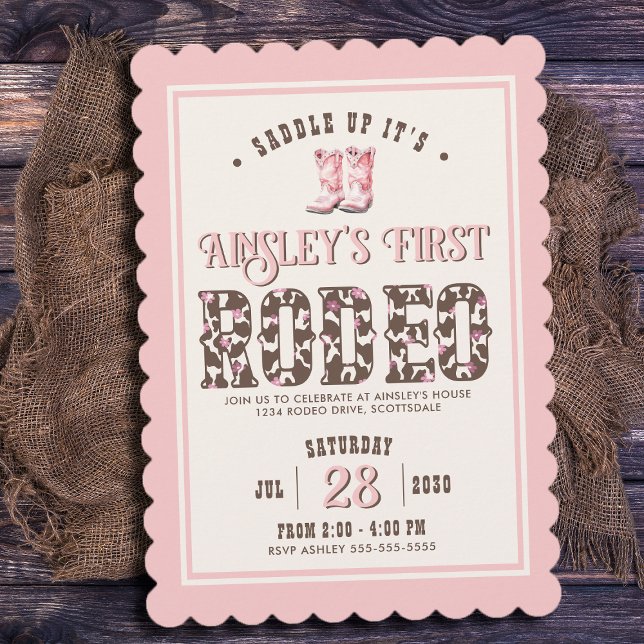 Personalised Pink First Rodeo Girls 1st Birthday Invitation (Creator Uploaded)