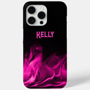 Personalised Pink Flames on Black iPhone 15 Pro Max Case