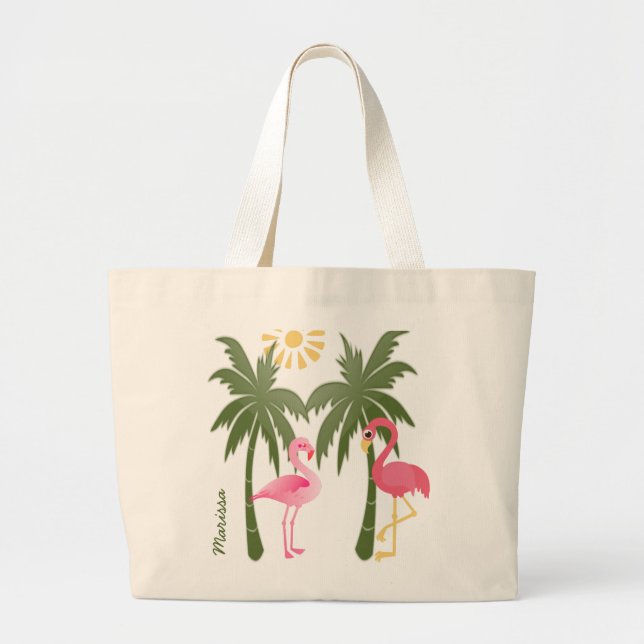 Personalised Pink Flamingo Beach Tote (Front)