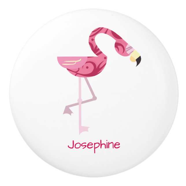 Personalised Pink Flamingo Bird Ceramic Knob (Front)