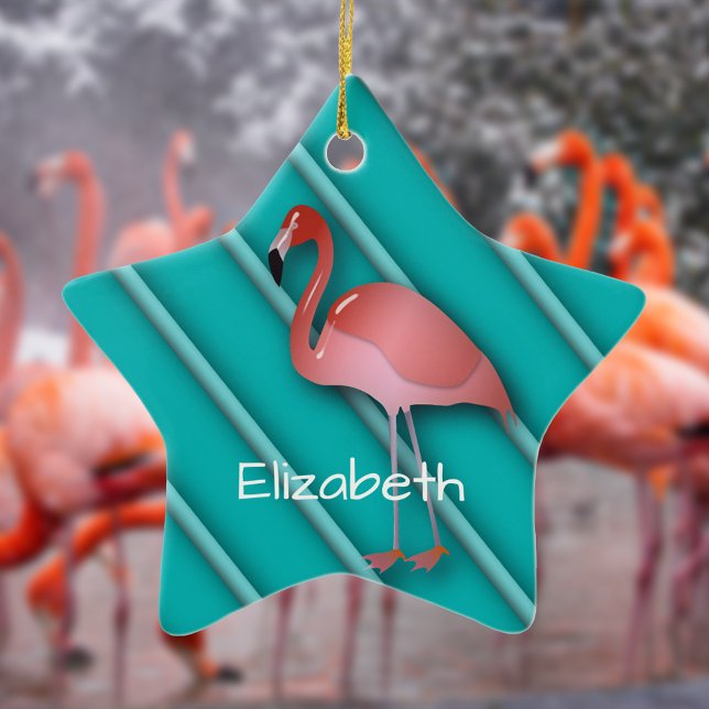 Personalised Pink Flamingo Ceramic Tree Decoration (Creator Uploaded)