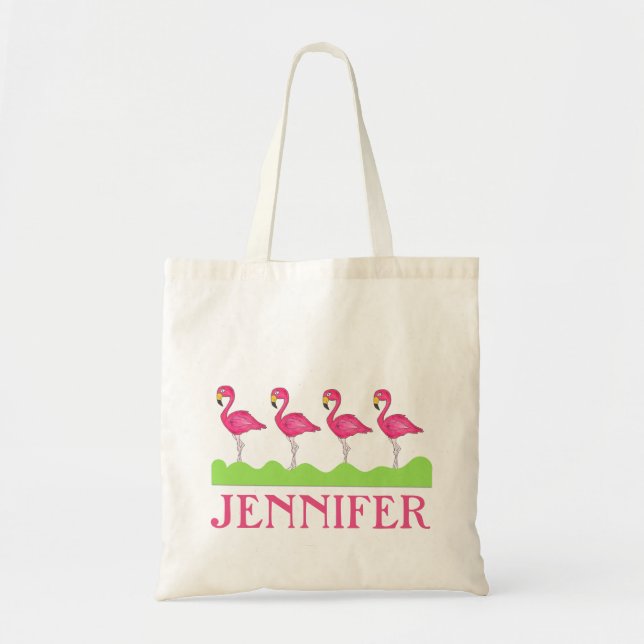 Personalised Pink Flamingo Flamingos Tote Bag (Front)