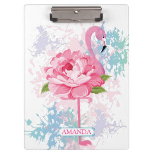 Personalised Pink flamingo Floral Clipboard