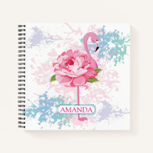 Personalised Pink flamingo Floral design Notebook