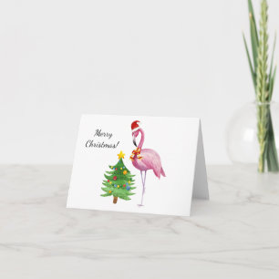 Personalised Pink Flamingo Santa Christmas Card