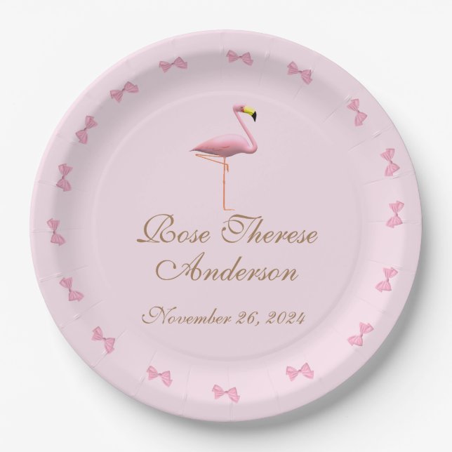 Personalised Pink Flamingo Themed Paper Plate (Front)