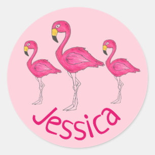 Personalised Pink Flamingo Tropical Island Bird Classic Round Sticker