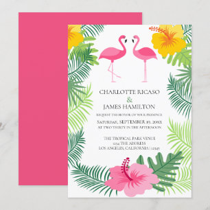 Personalised Pink Flamingo Tropical Wedding Invitation