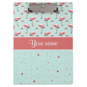 Personalised Pink Flamingos Polka Dots Clipboard