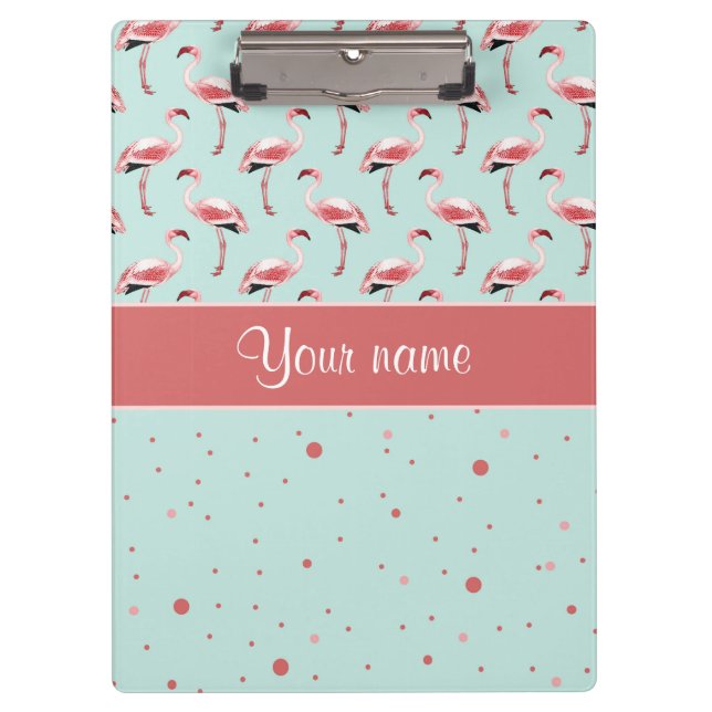 Personalised Pink Flamingos Polka Dots Clipboard (Front)