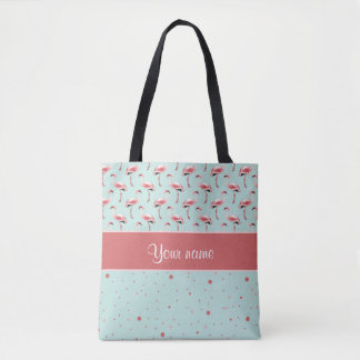Personalised Pink Flamingos Polka Dots Tote Bag