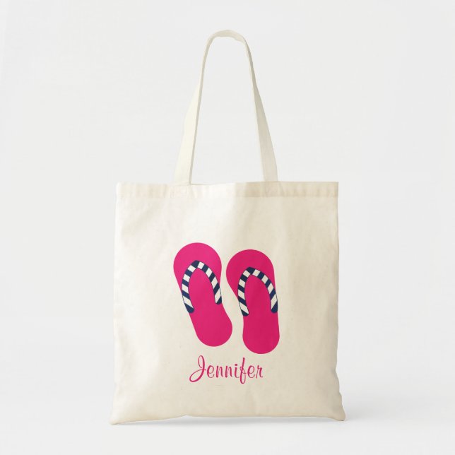 Personalised Pink Flip Flop Sandals Tote Bag (Front)