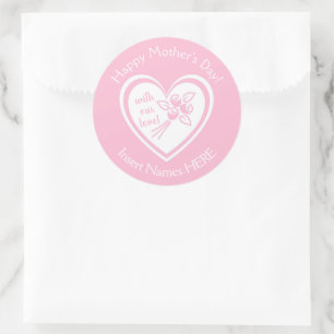 Personalised Pink Floral and Heart, Mother's Day Classic Round Sticker