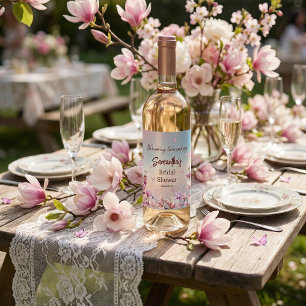 Personalised Pink Floral Bridal Shower Wine Label