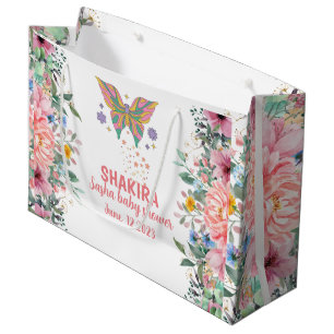 Personalised, pink floral ,butterfly baby shower large gift bag
