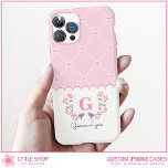 Personalised Pink Floral iPhone 16 Case<br><div class="desc">Communicate in style with this pretty customisable iPhone case. Featuring a delicate floral design paired with charming bluebirds, a timeless diamond pattern, and a trendy scalloped edge border, this case is the perfect iPhone accessory for women. A soft colour palette of pink, peach, and grey completes this ultra feminine design....</div>