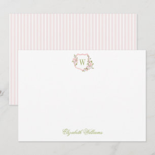 Personalised Pink Floral Crest Baby Stationery Thank You Card