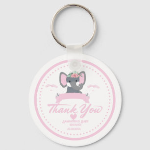 Personalised Pink floral cute Elephant Baby Shower Key Ring
