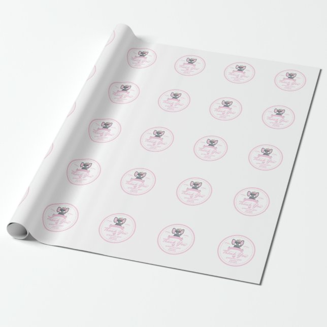 Personalised Pink floral Elephant Baby Shower  Wrapping Paper (Unrolled)