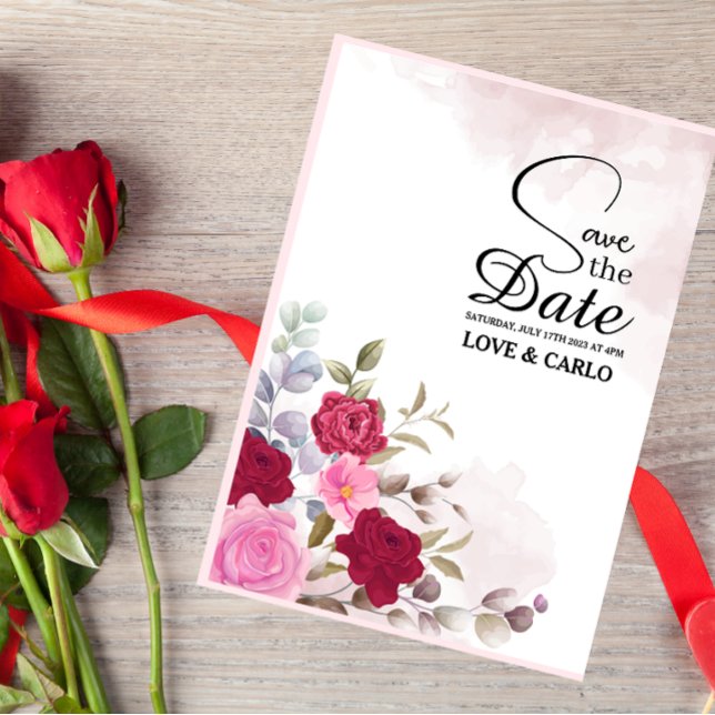 Personalised Pink Floral Flower Wedding Invitation (Creator Uploaded)