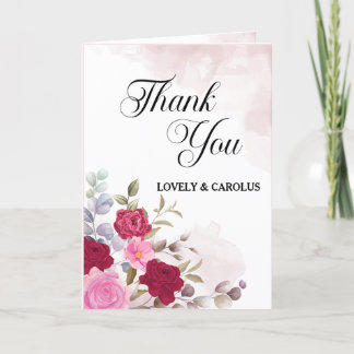 Personalised Pink Floral Flower Wedding  Thank You Card