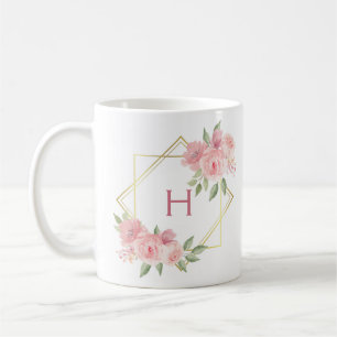 Personalised Pink Floral Frame Two-Tone Coffee Mug