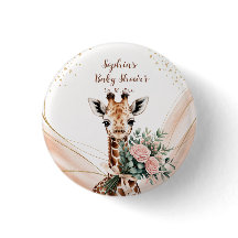 Personalised Pink Floral Giraffe Baby Shower Butto