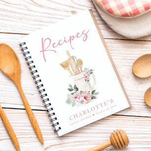 Personalised Pink Floral Kitchen Recipe Book