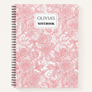 Personalised Pink Floral Lace Spiral Notebook