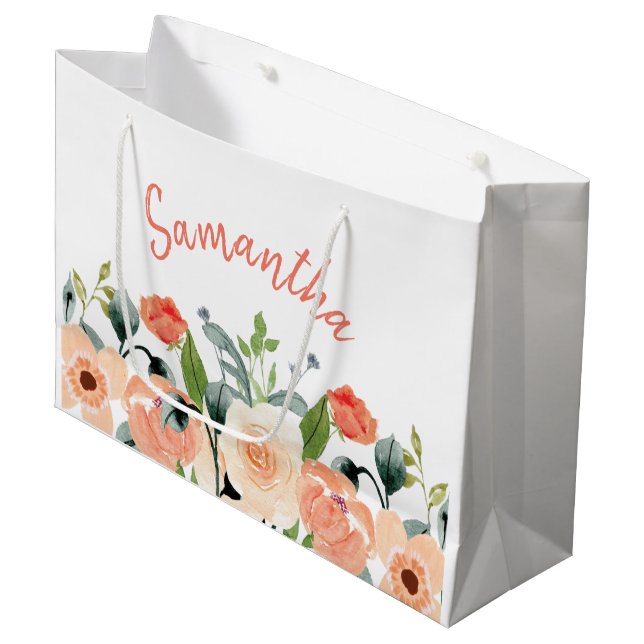 Personalised Pink Floral Large Gift Bag (Front Angled)