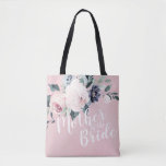 Personalised pink floral mother of the bride tote bag<br><div class="desc">Watercolor botanical floral and greenery in soft blush pink and navy blue,  with customisable "mother of the bride" script and custom name on the back,  elegant and romantic,   great personalised gifts for mother of the bride.</div>