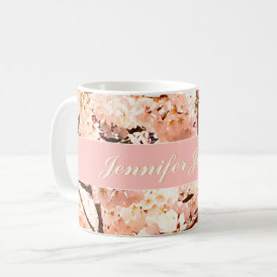 Personalised Pink Floral Name Mug